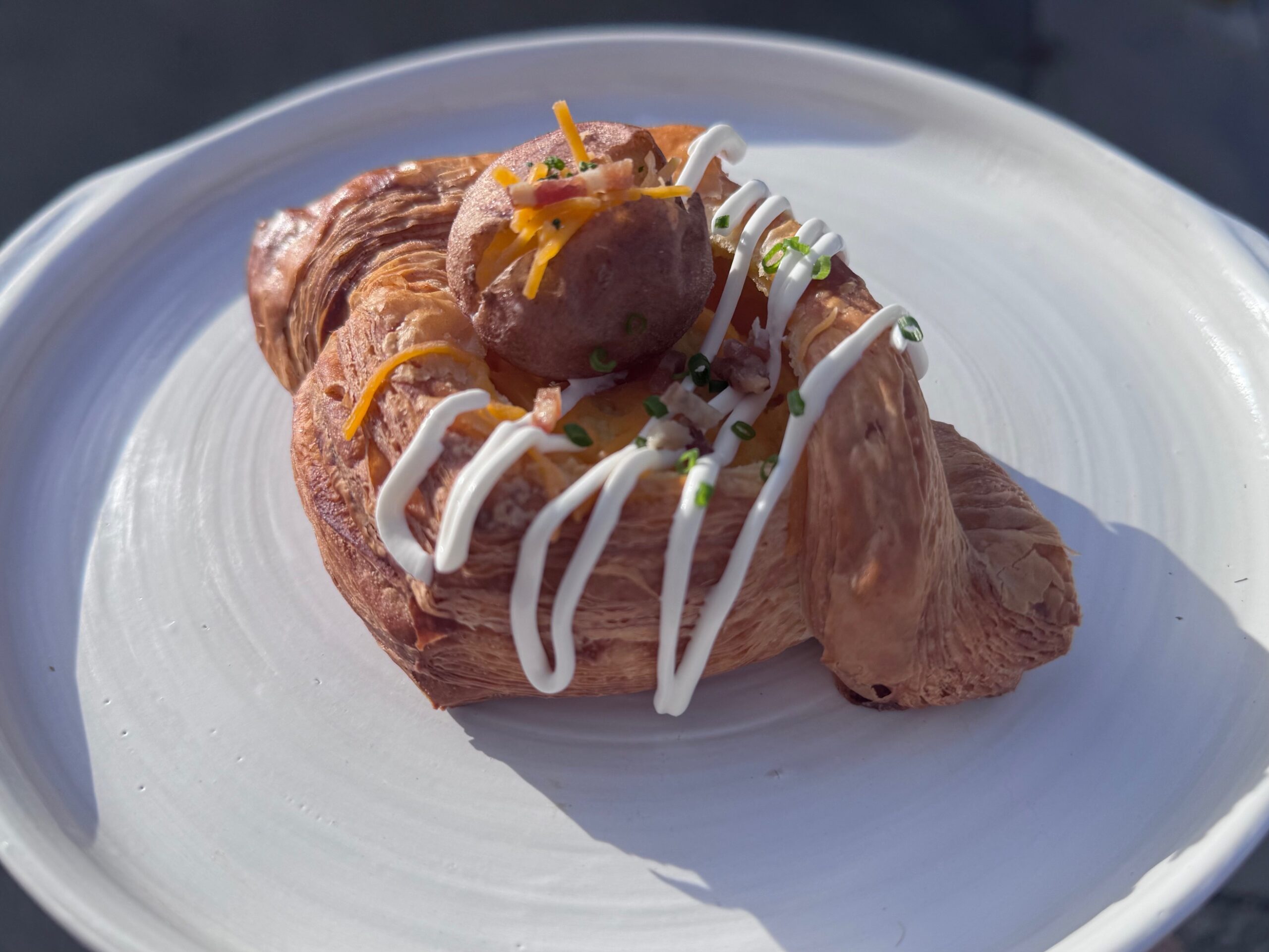 Loaded Potato Croissant with Bacon, Cheddar and Sour Cream