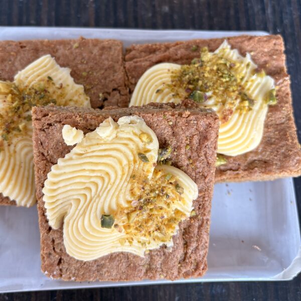 Saffron Pistachio Bar with Mascarpone Whip