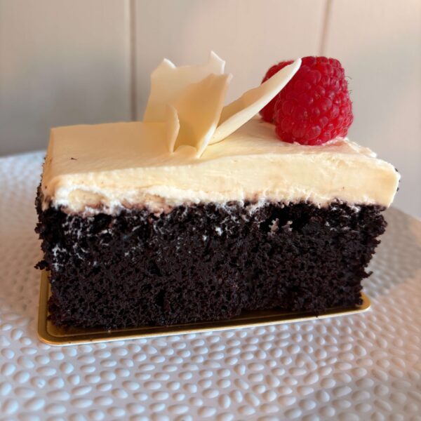 Chocolate Cake Slice with White Chocolate Mousse