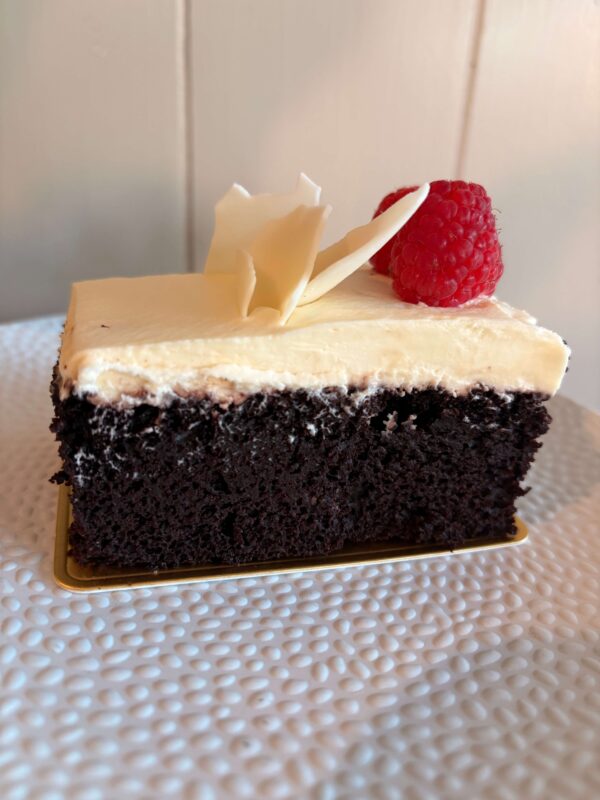 Chocolate Cake Slice with White Chocolate Mousse