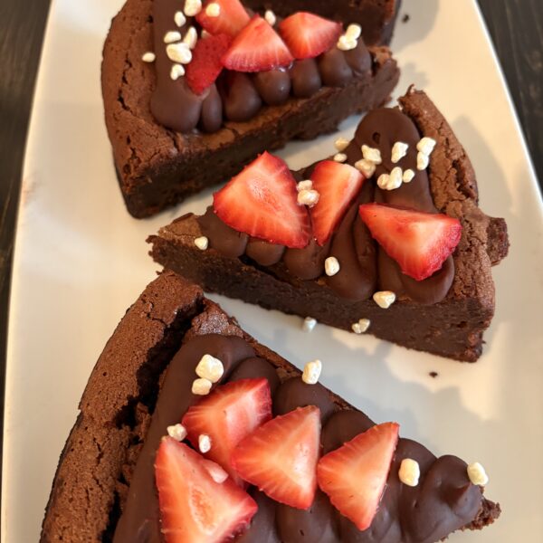 Chocolate Flourless Torte with Ganache and Strawberries- slice