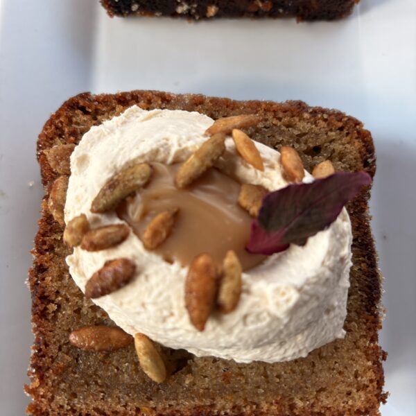 Apple Cake with Candied Pepitas and Lemon Thyme Caramel