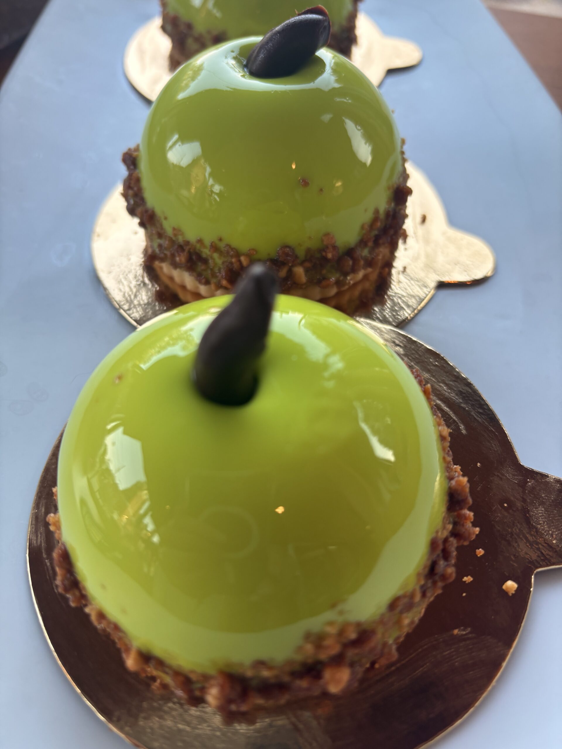 Caramel Green Apple Mousse Bombe w/ Peanut Crunch