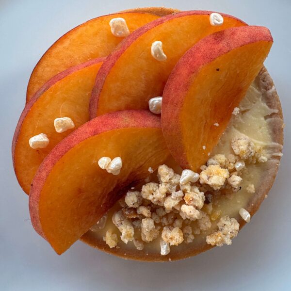 Peach White Chocolate Tart with Corn Milk Crumble