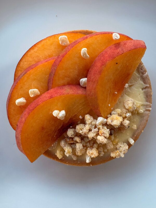 Peach White Chocolate Tart with Corn Milk Crumble