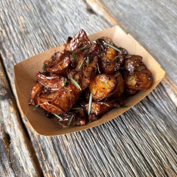 Crispy Potatoes with Black Garlic 'Beelze Bubbles' Vinaigrette