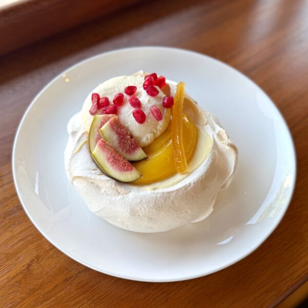 Pavlova with Grilled Spiced Peaches and Chantilly