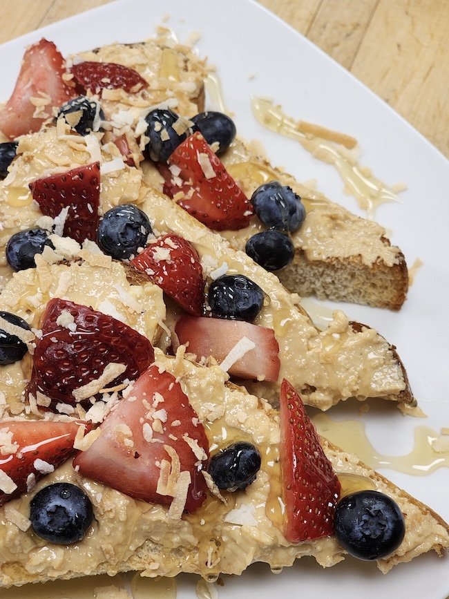 Cashew Butter Sourdough Toast with Berries, Coconut, & Hot Honey