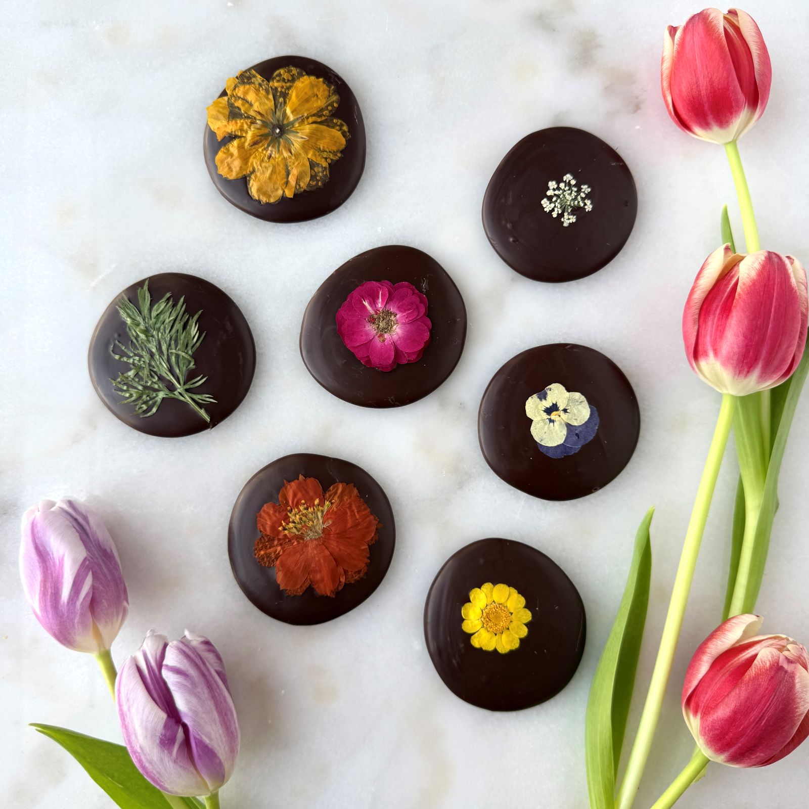 Dried Flower Dark Chocolate Plaques (2ct)