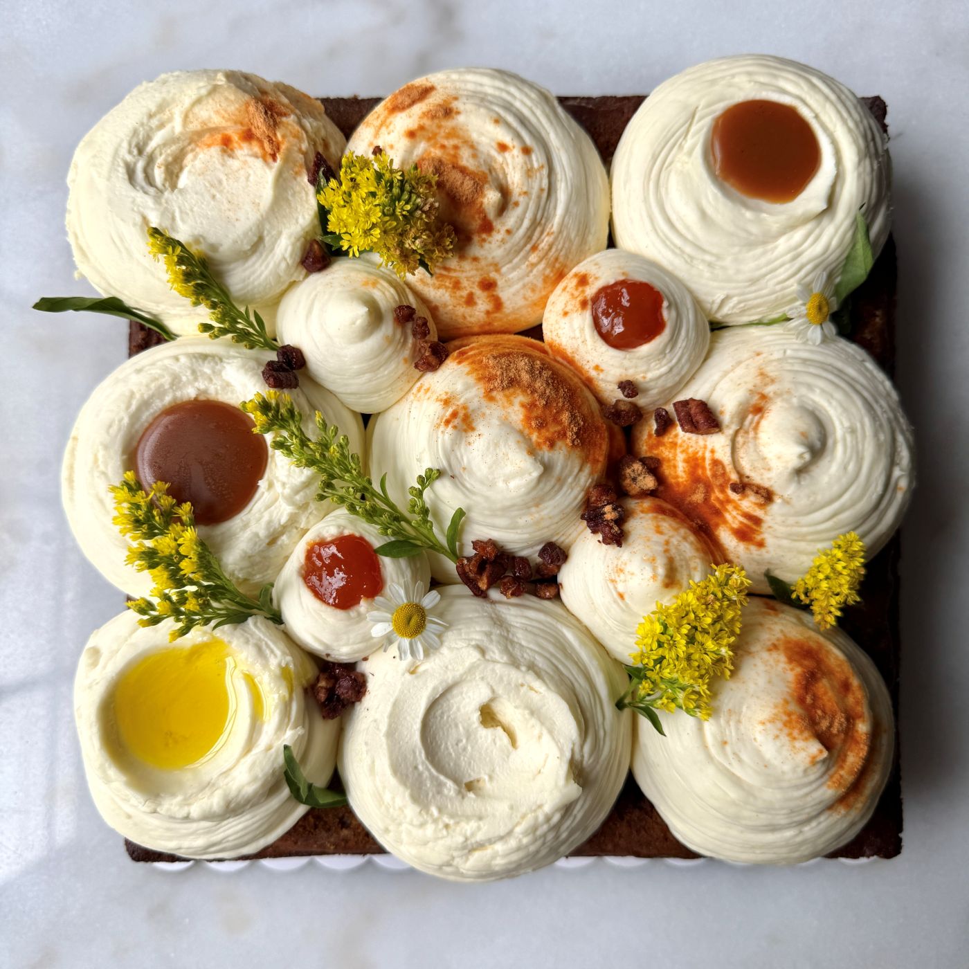 Golden Milk Carrot Cake with Mascarpone Whip, Candied Pecans, Salted Caramel, Carrot Jam (Serves 9-12)