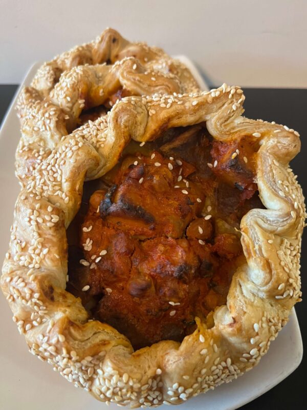 Red Curry Chick Pea Galette with Paneer and Purple Sweet Potato