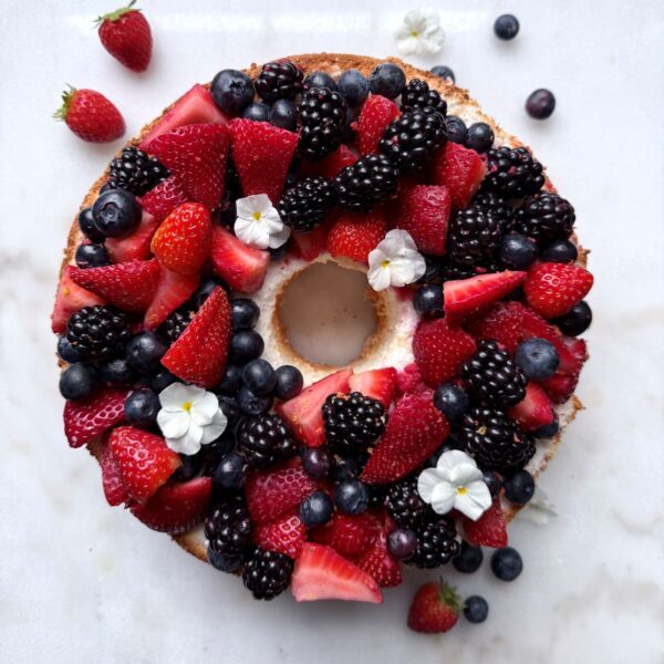 Triple Berry Angel Food Cake with Chantilly Cream (Serves 8)