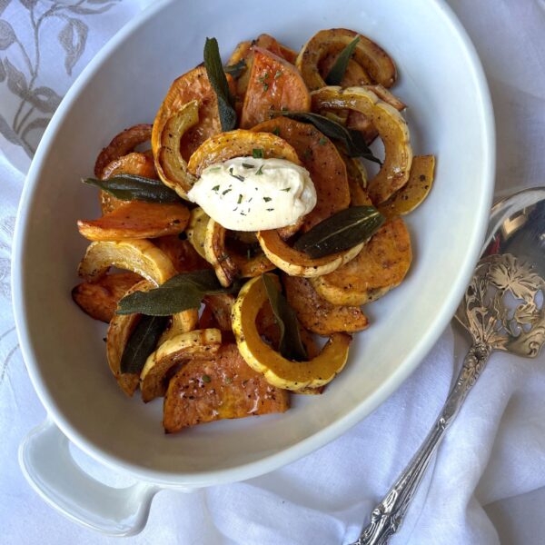 Roasted Sweet Potatoes & Winter Squash with Vanilla Butter & Crispy Sage (GF - Serves 6)