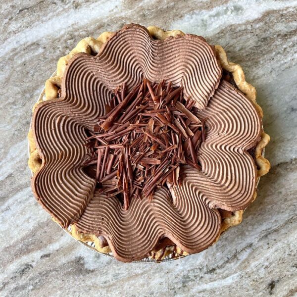 Dark Chocolate Brownie Pie with Malt Mascarpone (Serves 6-8)