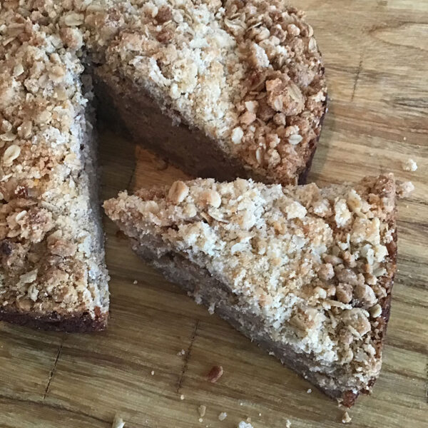 Pear Brown Butter Coffeecake  with Pecan White Chocolate Streusel- slice